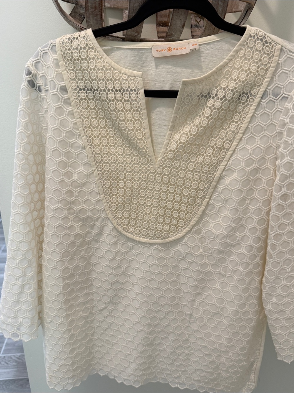 Tory Burch Cream Eyelet Bib Tunic